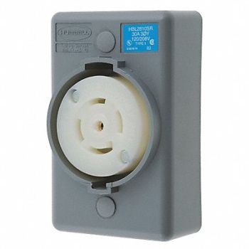 HUBBELL Locking Receptacle Industrial 30 Gray, 4CV65