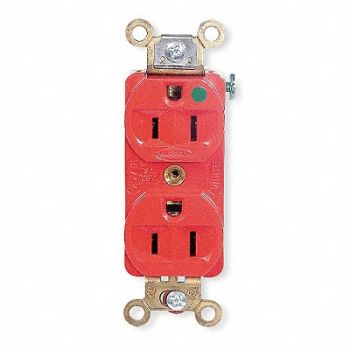 HUBBELL Receptacle Duplex 15A 5-15R 125V Red, 4D038