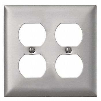 HUBBELL Dup Recept Wll Plt Stnd Silver 2Gng Brsh, 4D107