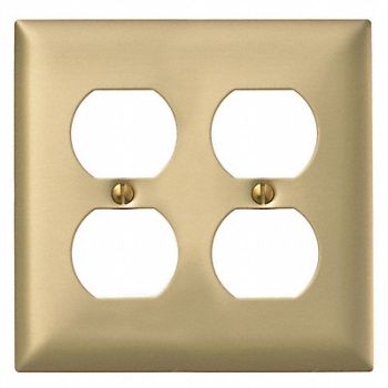 HUBBELL Dup Recept Wll Plt Stnd Brass 2Gng Brsh, 4D159