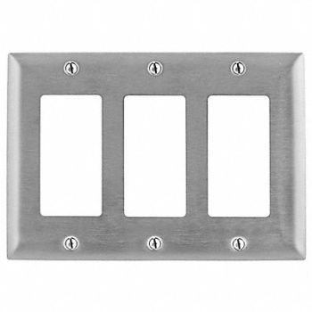 HUBBELL Rocker Wll Plt Stnd Silver 3Gng Smth, 4D501