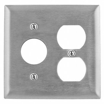 HUBBELL Sng/Dup Rcpt Wll Plt Stnd Slvr 2Gng Smth, 4D533