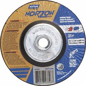 NORTON Depressed Ctr Wheel T27 4-1/2in 5/8in-11, 4DB53