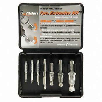 ALDEN Screw Extractor Set 7pc HSS Plastic Case, 4DZL8