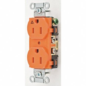 HUBBELL Receptacle Duplex 15A 5-15R 125V Orange, 4ENH2