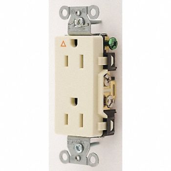 HUBBELL Receptacle Deco 15A 5-15R 125V Ivory, 4ENJ2