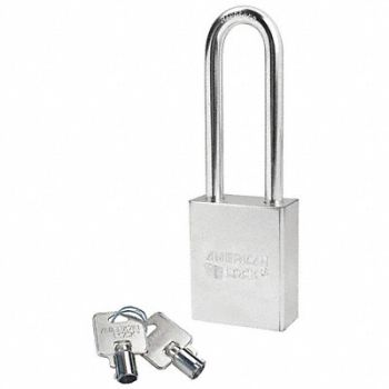 AMERICAN LOCK Keyed Padlock 3/4 in Rectangle Silver, 4EZK9