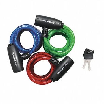 MASTER LOCK Cable Lock 6 Steel Blue Green Red PK3, 4EZN6