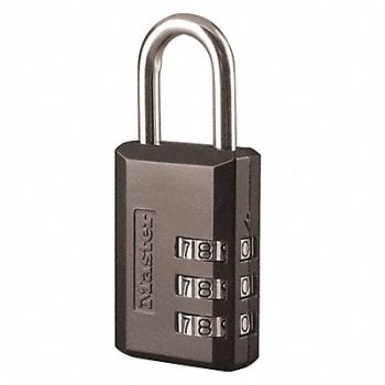 MASTER LOCK Luggage Padlock 1 4/5 in Rectangle Black, 4FG16