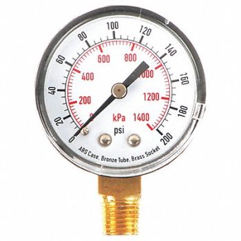 GRAINGER APPROVED D1338 Pressure Gauge Test 2 In, 4FLU3