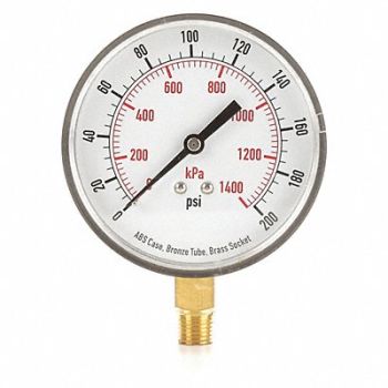 GRAINGER APPROVED D1348 Pressure Gauge Test 3-1/2 In, 4FLY1
