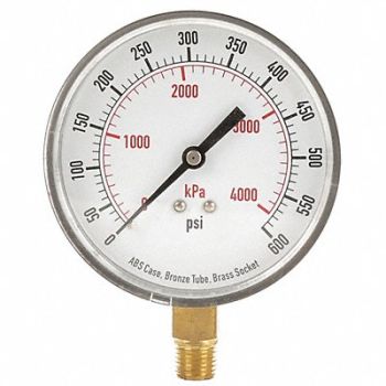 GRAINGER APPROVED D1348 Pressure Gauge Test 3-1/2 In, 4FLY4