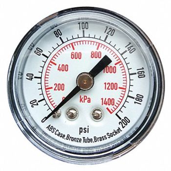GRAINGER APPROVED D1335 Pressure Gauge 0to200 psi 0to1400 kPa, 4FLZ9