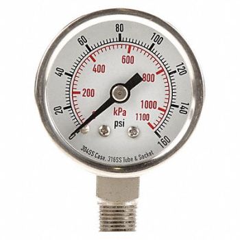 GRAINGER APPROVED D1353 Pressure Gauge Test 1-1/2 In, 4FMJ3