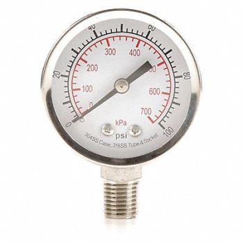 GRAINGER APPROVED D1357 Pressure Gauge Test 2 In, 4FMK7