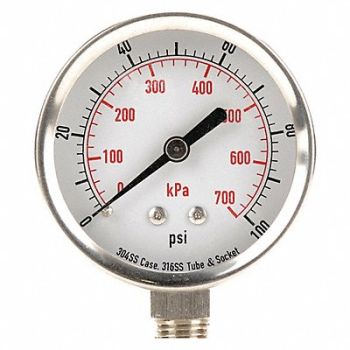GRAINGER APPROVED D1362 Pressure Gauge Test 2-1/2 In, 4FMN3