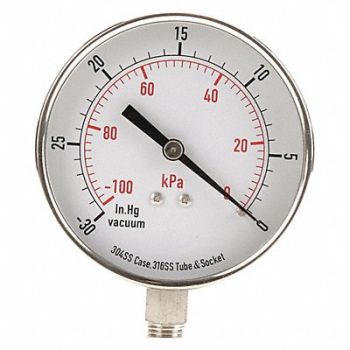 GRAINGER APPROVED D1366 Vacuum Gauge Test 3-1/2 In, 4FMP4