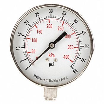 GRAINGER APPROVED D1366 Pressure Gauge Test 3-1/2 In, 4FMP7