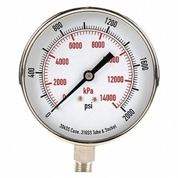 GRAINGER APPROVED D1366 Pressure Gauge Test 3-1/2 In, 4FMR6