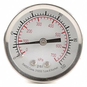 GRAINGER APPROVED D1358 Pressure Gauge Test 2 In, 4FMU9