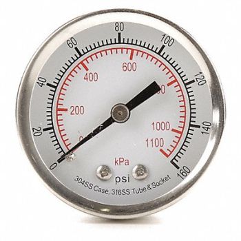 GRAINGER APPROVED D1358 Pressure Gauge Test 2 In, 4FMV1