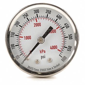 GRAINGER APPROVED D1358 Pressure Gauge Test 2 In, 4FMV5