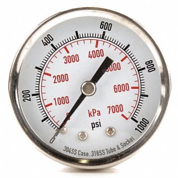 GRAINGER APPROVED D1358 Pressure Gauge Test 2 In, 4FMV6