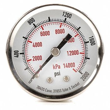 GRAINGER APPROVED D1358 Pressure Gauge Test 2 In, 4FMV7