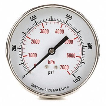 GRAINGER APPROVED D1367 Pressure Gauge Test 3-1/2 In, 4FMY7