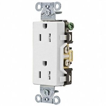 HUBBELL Receptacle Deco 15A 5-15R 125V White, 4FTZ4