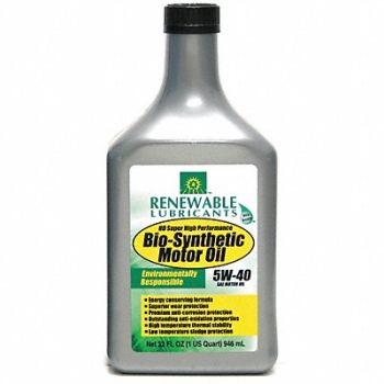 RENEWABLE LUBRICANTS Engine Oil 5W-40 Bio-Synthetic 1qt, 4JPR5