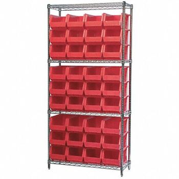 AKRO-MILS D5519 Bin Shlvng 14inx74inx36in Red, 4KET7