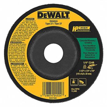 DEWALT Depressed Center Whl T27 4.5x1/4x7/8 SC, 4KZ30