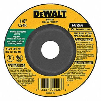 DEWALT Depressed Center Whl T27 4.5x1/8x7/8 SC, 4KZ31