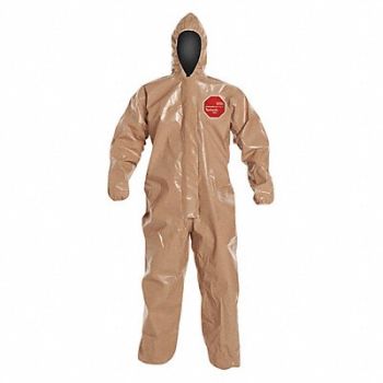 DUPONT Hooded Coverall Elastic Tan S PK6, 29ER44