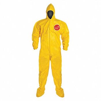 DUPONT Hooded Coverall w/Socks Yellow XL PK12, 38E340