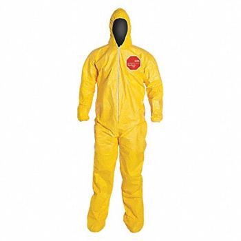 DUPONT D2255 Hooded Coveralls Yellow 5XL Elastic PK12, 24AG04