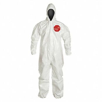 DUPONT D2258 Hooded Coveralls White 4XL Elastic PK6, 4LUJ1