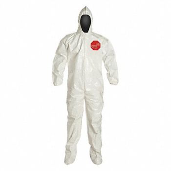 DUPONT D2259 Hooded Coveralls White 4XL Elastic PK12, 4LUJ7