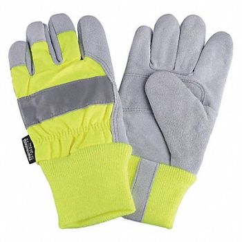 CONDOR D1695 Leather Palm Gloves Hi-Vis Lime XL PR, 4NHF3