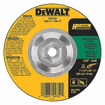 DEWALT Depressed Center Whl T27 7x1/4x5/8-11 SC, 4PC15