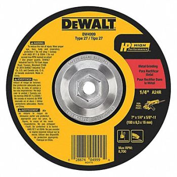 DEWALT Depressed Center Whl T27 7x1/4x5/8-11 AO, 4PC20