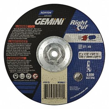 NORTON Depressed Ctr Wheel T27 9x0.06x5/8-11 AO, 4RA81