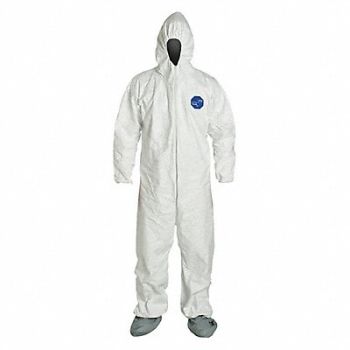 DUPONT Hooded Coverall w/Boots White M PK25, 25RP84