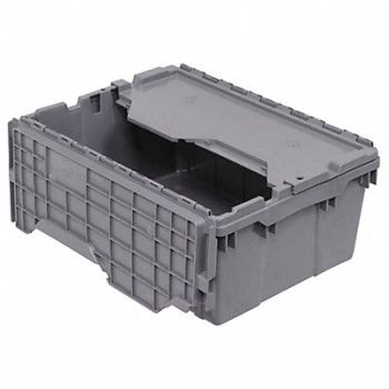 AKRO-MILS F8960 Attached Lid Ctr Gray Solid Ind Grd Poly, 4W023