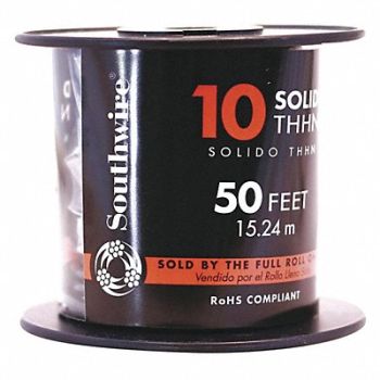 SOUTHWIRE Building Wire 10AWG THHN Sld Blk 50ft, 4WYY4