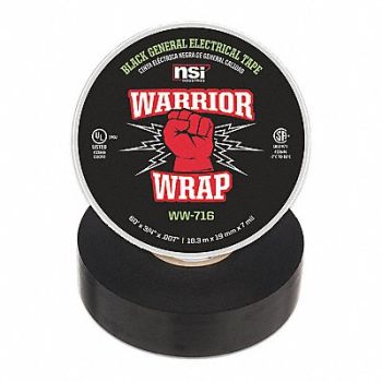 WARRIORWRAP Electrical Tape Vinyl 7 mil Black, 69AM10