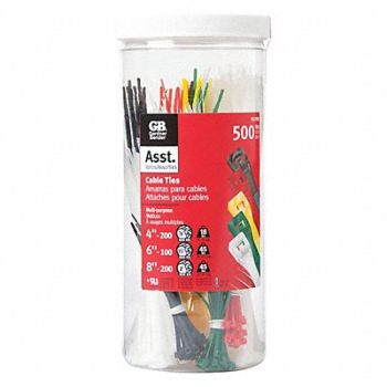 GARDNER BENDER Cable Tie Kit 4 in 6 in 8 in PK500, 50HY96