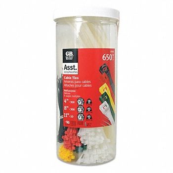 GARDNER BENDER Cable Tie Kit 4 in 8 in 11 in PK650, 50HY97