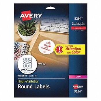 AVERY Round Labels Laser 2-1/2 White PK300, 50MV10